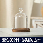 cloche verre transparent base bois bougie parfumée pinçon décoratives