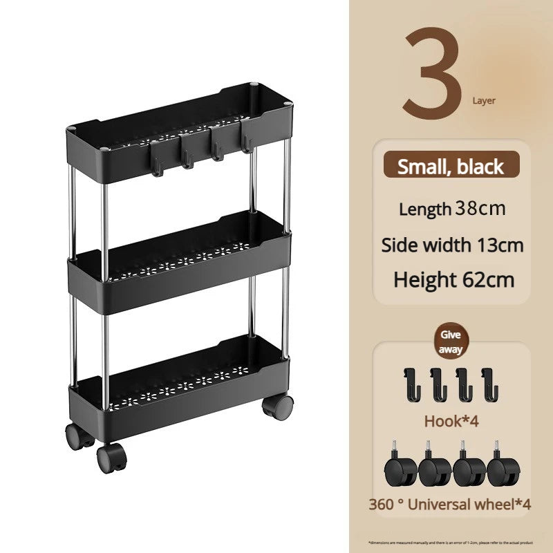 chariot rangement roulant noir blanc moderne 360° rotatif respectueux environnement trois niveaux salon buanderie