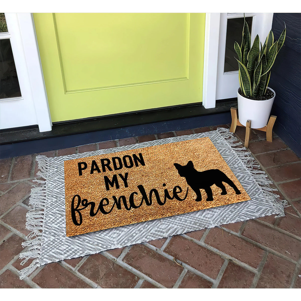 tapis d'entrée marron clair antidérapant sol extérieur moderne motif chien