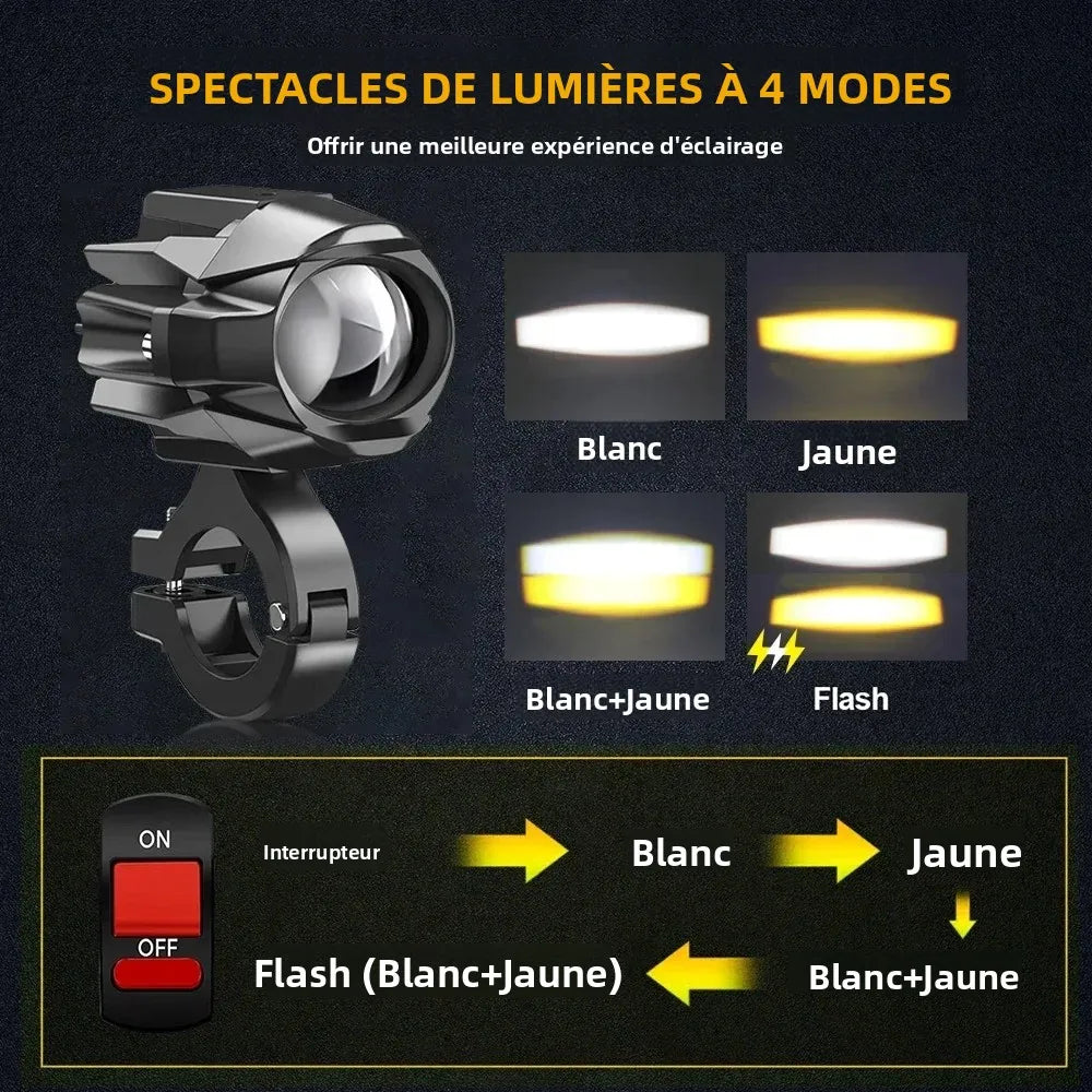 projecteurs led antibrouillard moto tout terrain interrupteur stroboscopique mode flash blanc jaune moderne