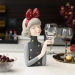 figurine moderne buste féminin support bouteille vin verre décor maison chic artistique transparent rouge