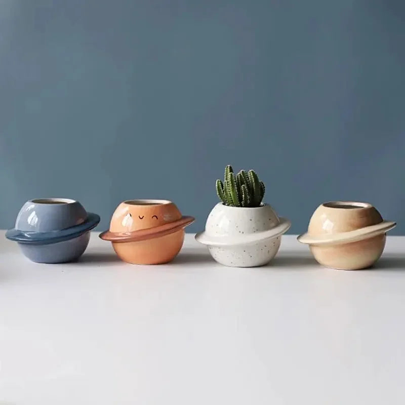 cache pot céramique bleu clair points noirs moderne plante succulente glacé