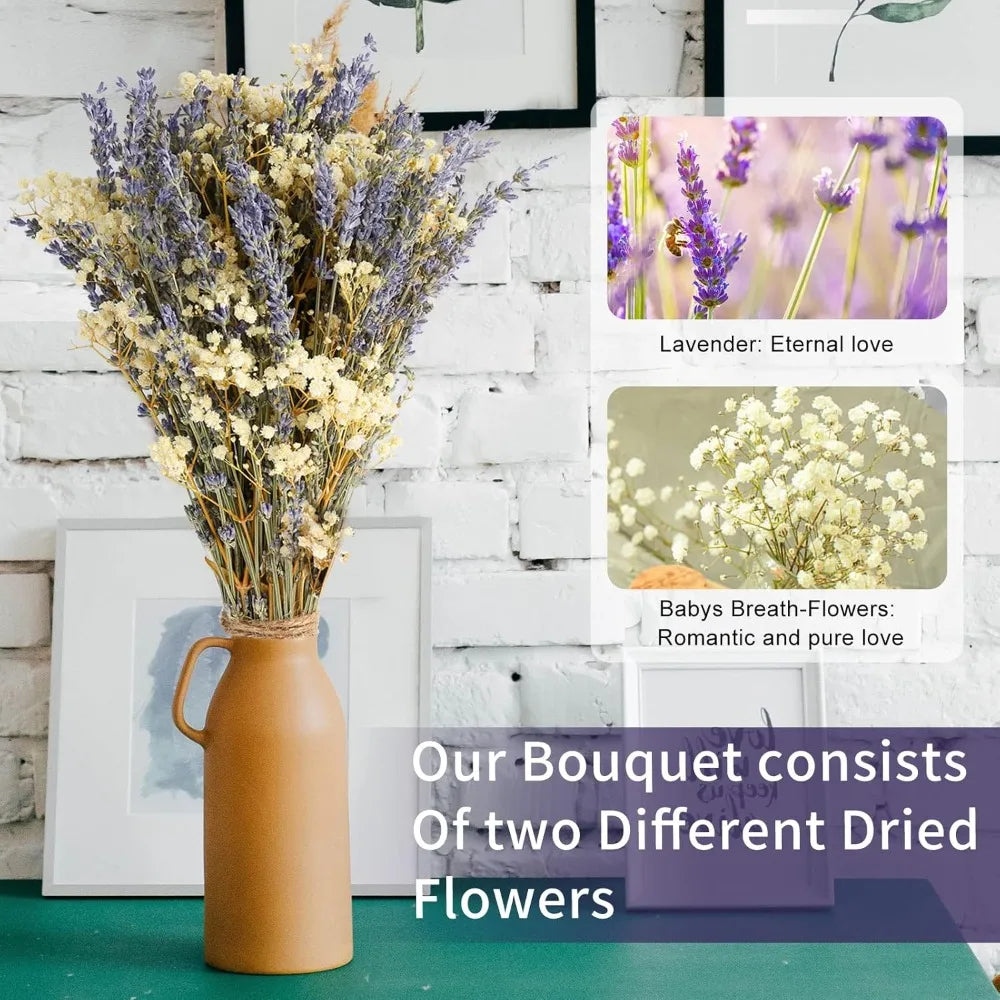 bouquets fleurs séchées lavande gypsophile decoration maison anniversaire mariage romantique violet blanc