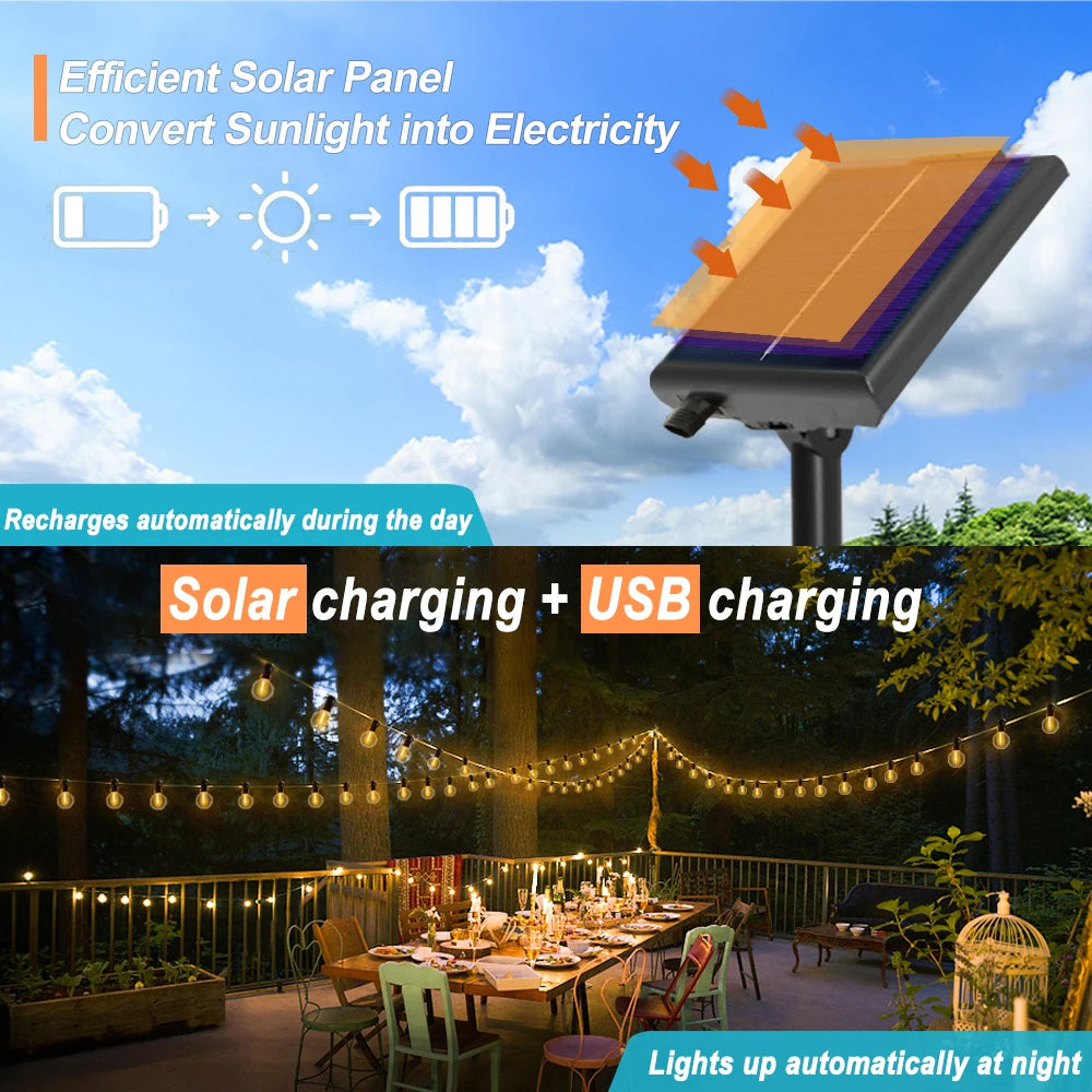 guirlande lumineuse solaire extérieure ambrée 41 ampoules globe ip65 patio jardin decoration festive