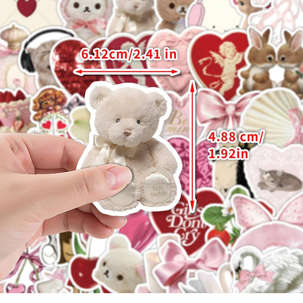 sticker adhésif rose coeurs ours fleurs lettres animaux décoratifs pack 50 pièces