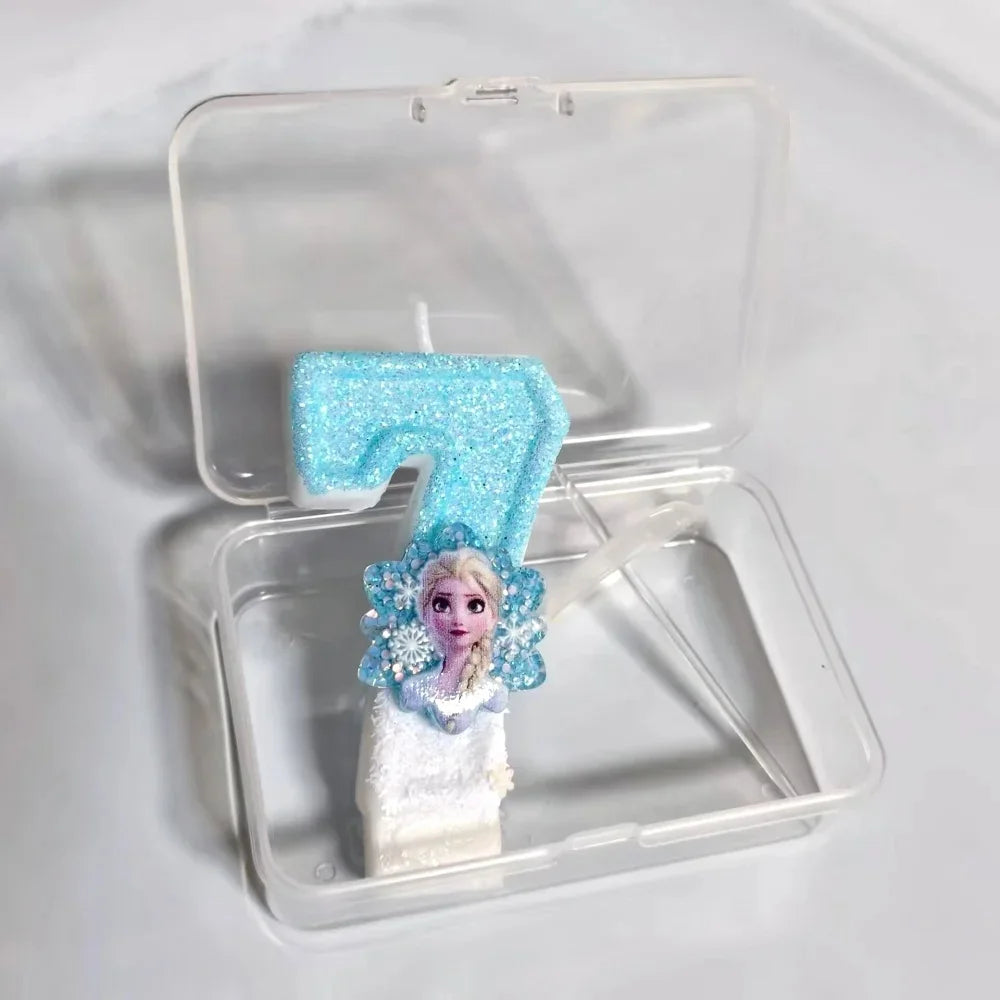 bougies anniversaire forme chiffres frozen elsa glitter bleu blanc decorative thème