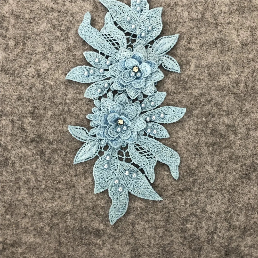 applique textile floral brodé dentelle polyester coton noir blanc rose or argent