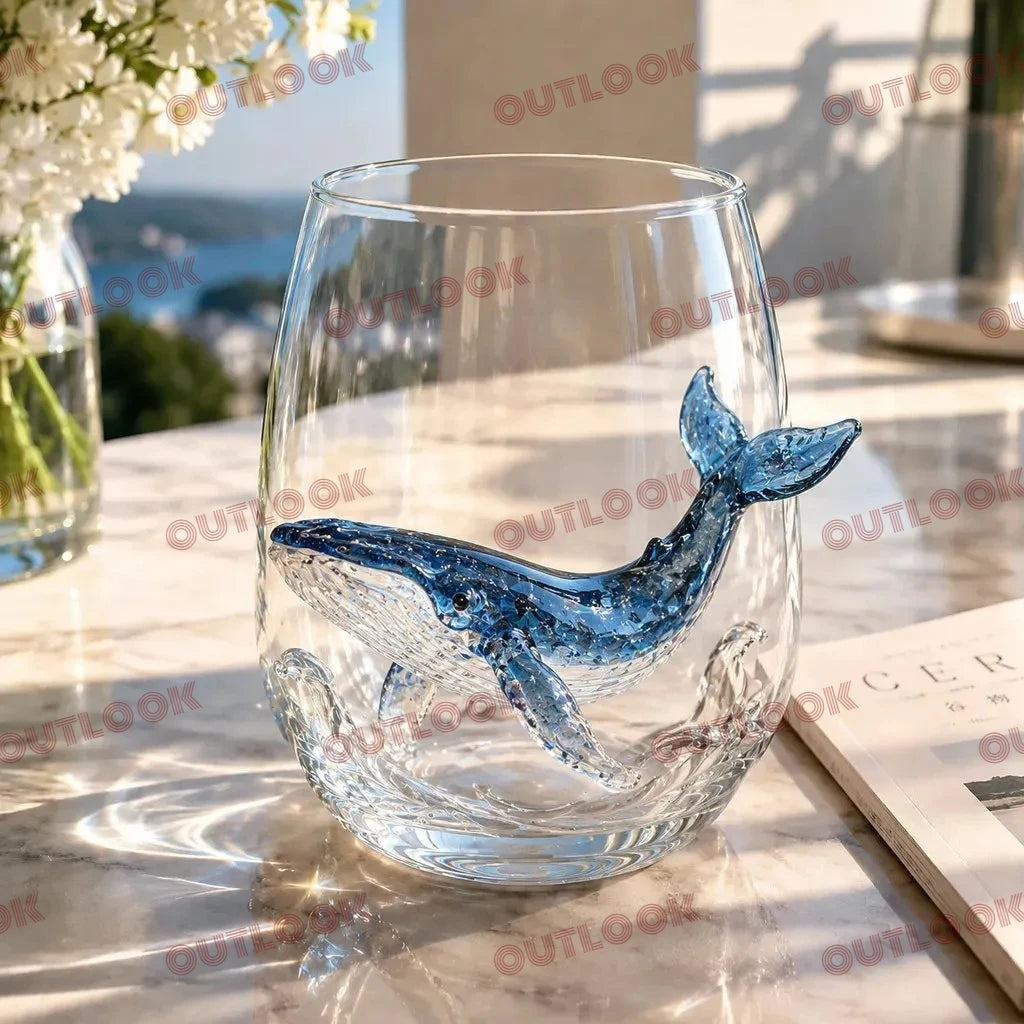 verre vin transparent animaux marins crabe hippocampe pieuvre décoration marineOpaque