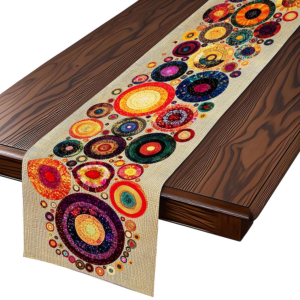 table table lin bohème motifs circulaires multicolores ethnique abstrait salle manger decoration