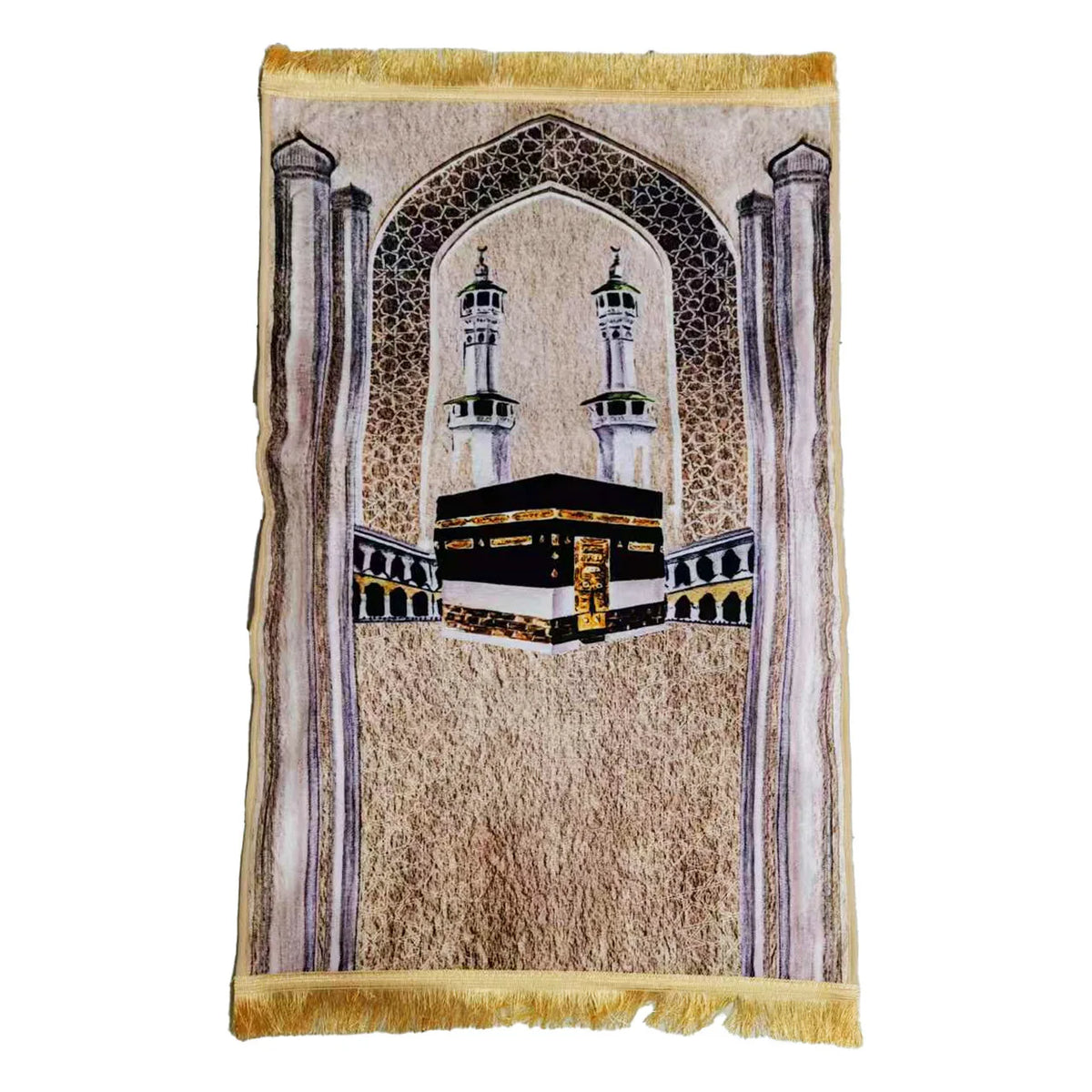 tapis prière épais 8cm brocart imprimé architectural antidérapant moderne İslam chrétien doré beige patio