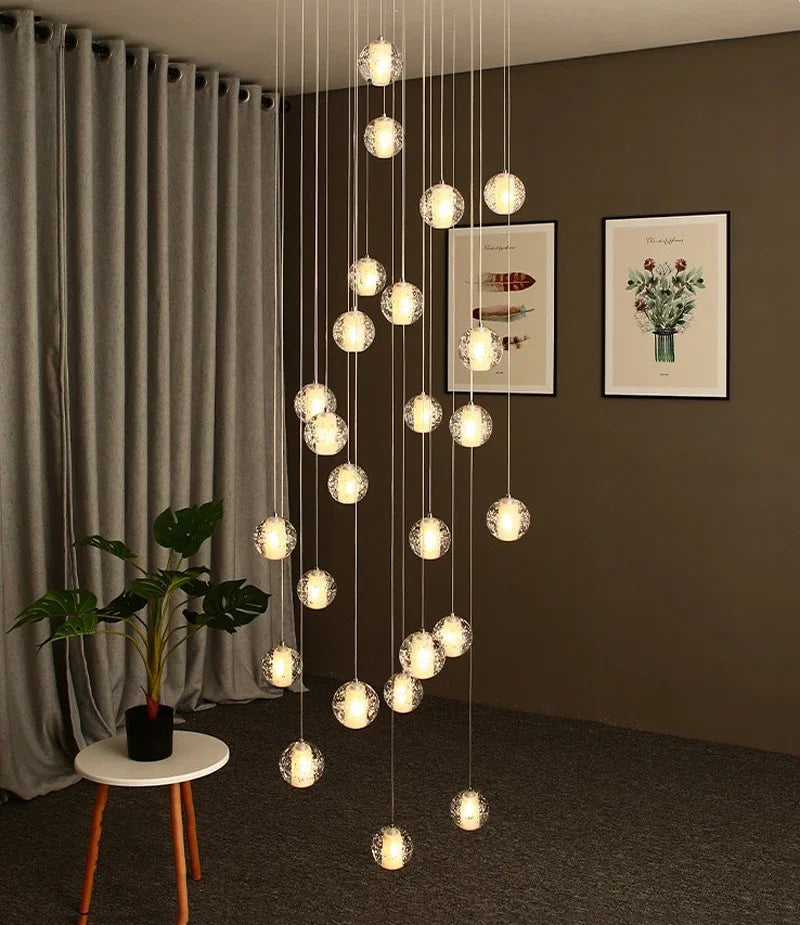 suspension lumineuse moderne cristal transparentes argentées 25 lumières