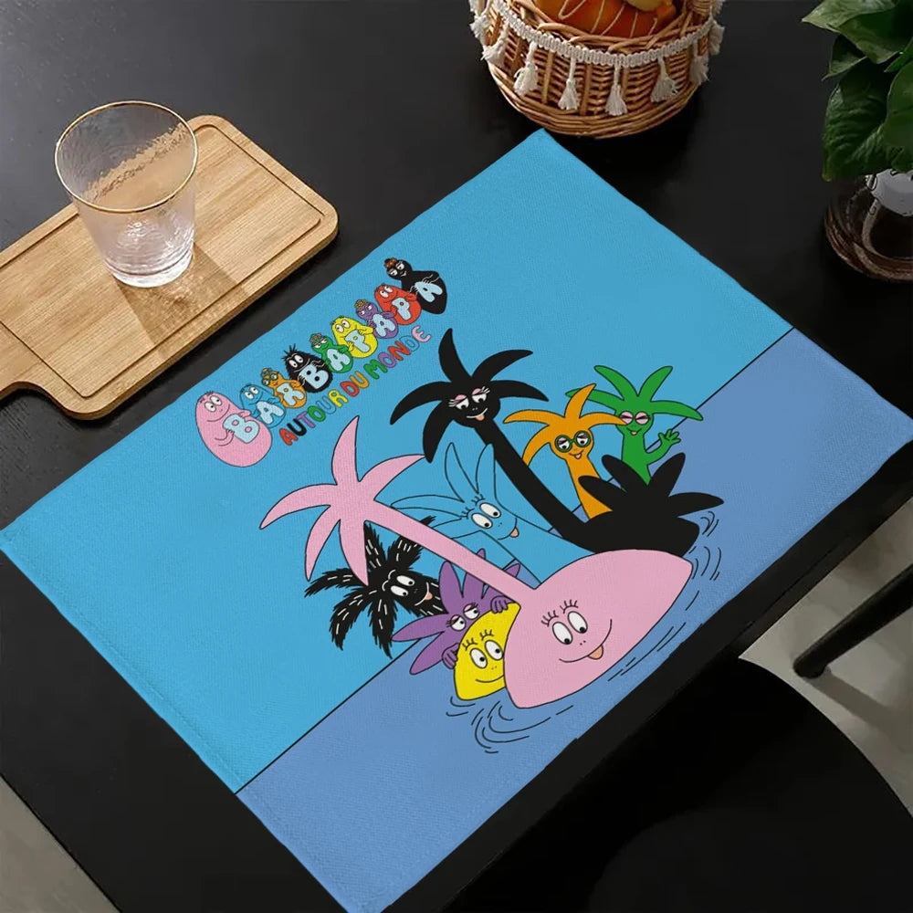 tapis multicolore dessins animés personnages cartoon table maison isolation thermique plats occidentaux