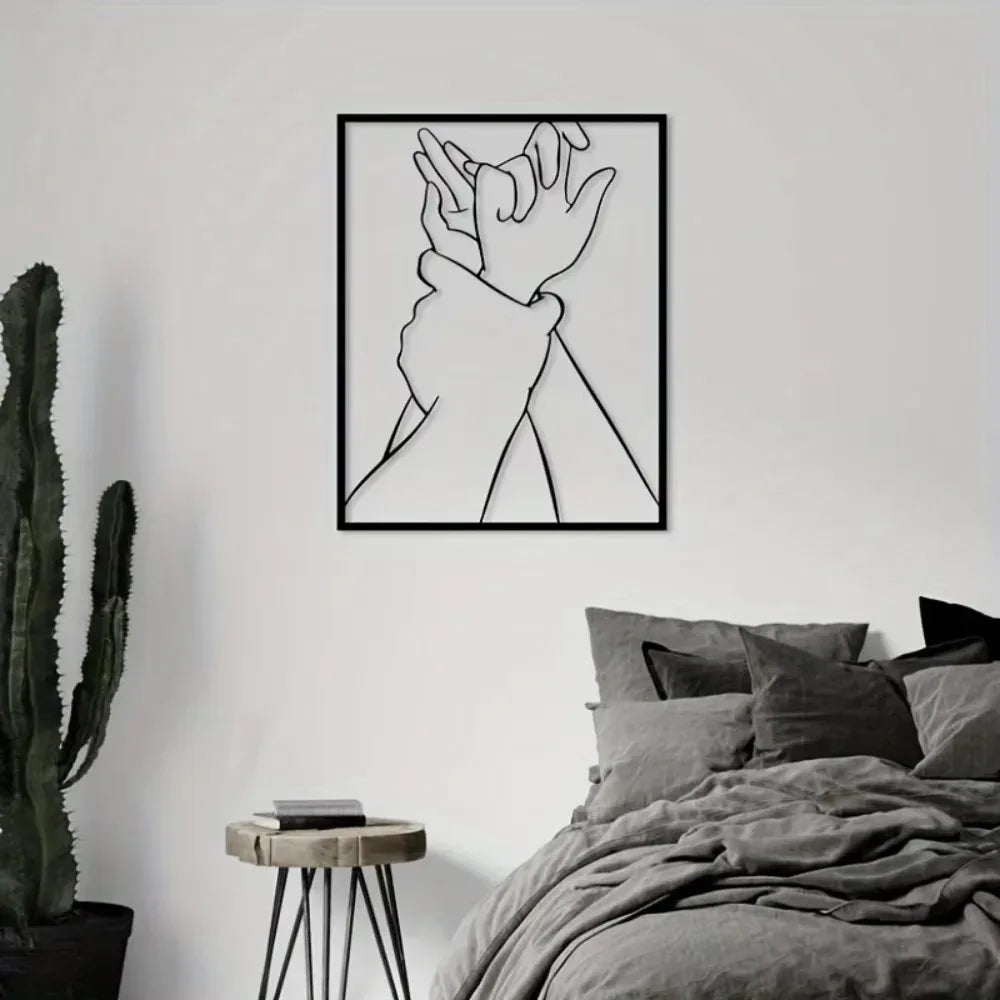 décoration murale noir blanche mains entrelacées minimaliste moderne salon chambre affiche mur opaque abstraite.linéaire