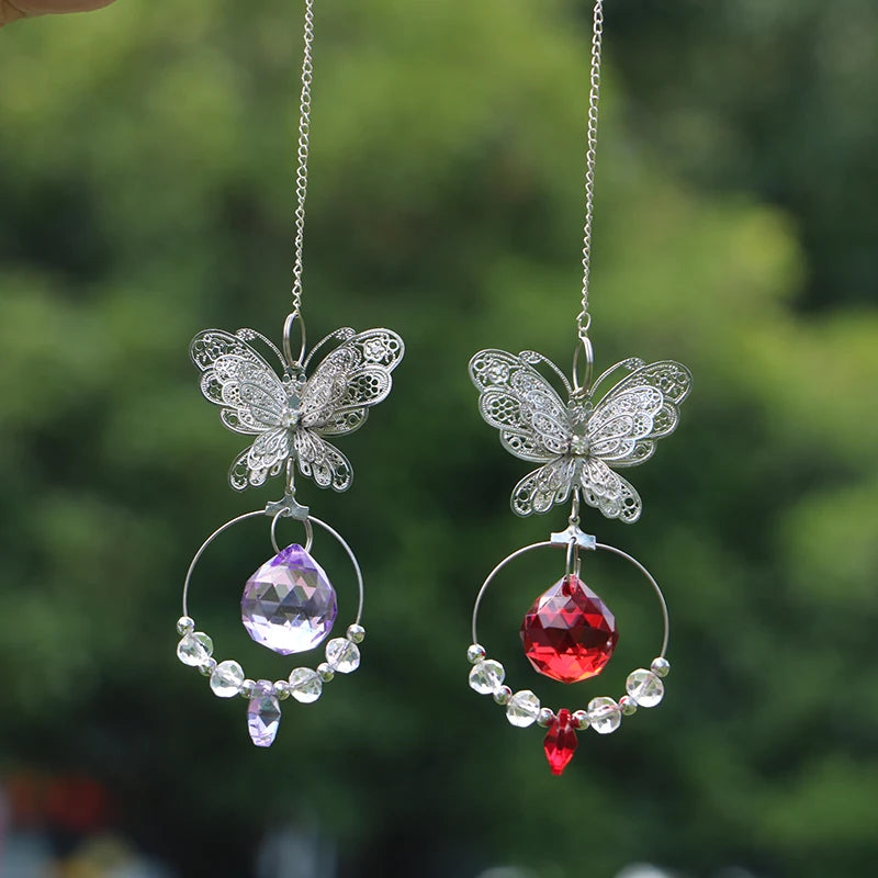 décoration fenêtre pendentif papillon métal cristal vintage anneau circulaire goutte ornement chambre jardin