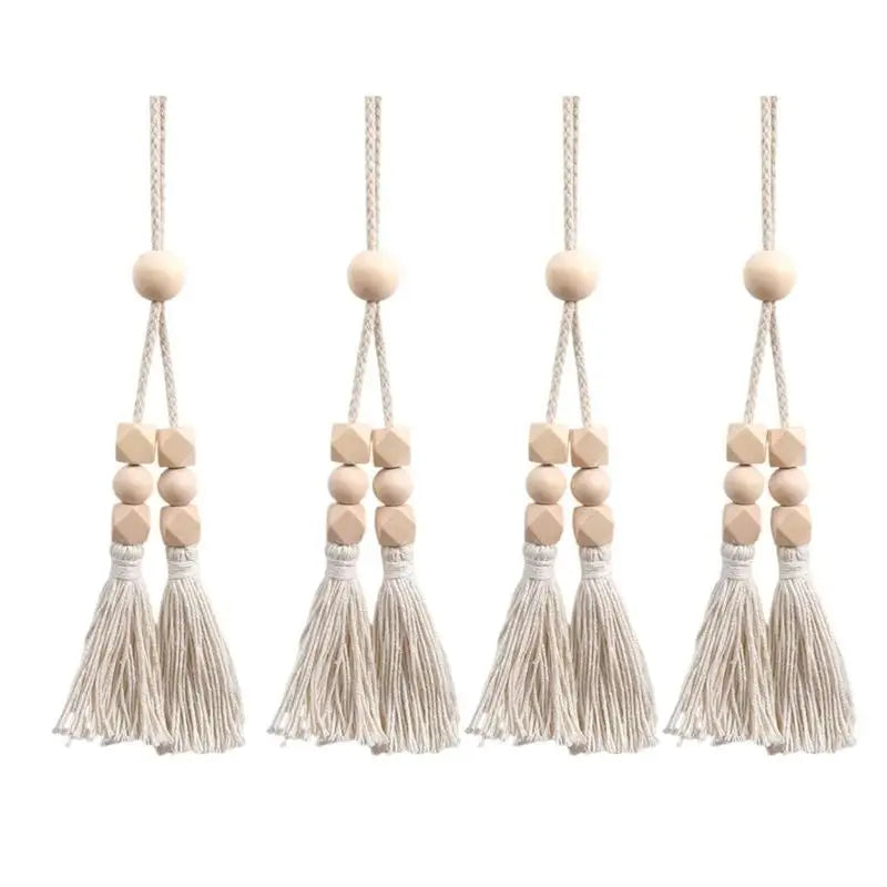rideau polonais moderne beige uni bois pompons coton accessoires cotonnants