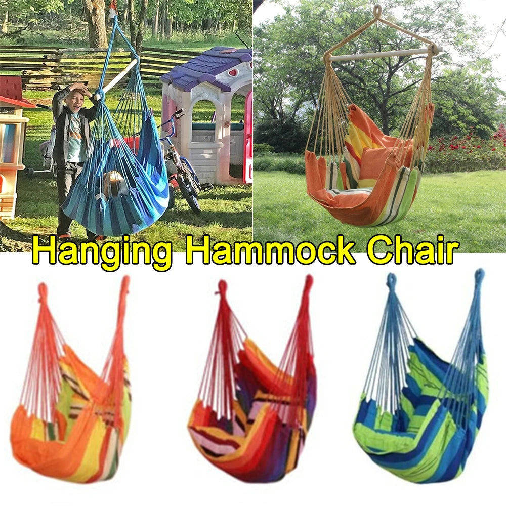 chaise hamac suspendue rayures multicolore confortable moderne coussins extérieur jardin camping