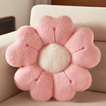 coussin décoratif fleurs stylisées peluche douce rose clair blanc moderne