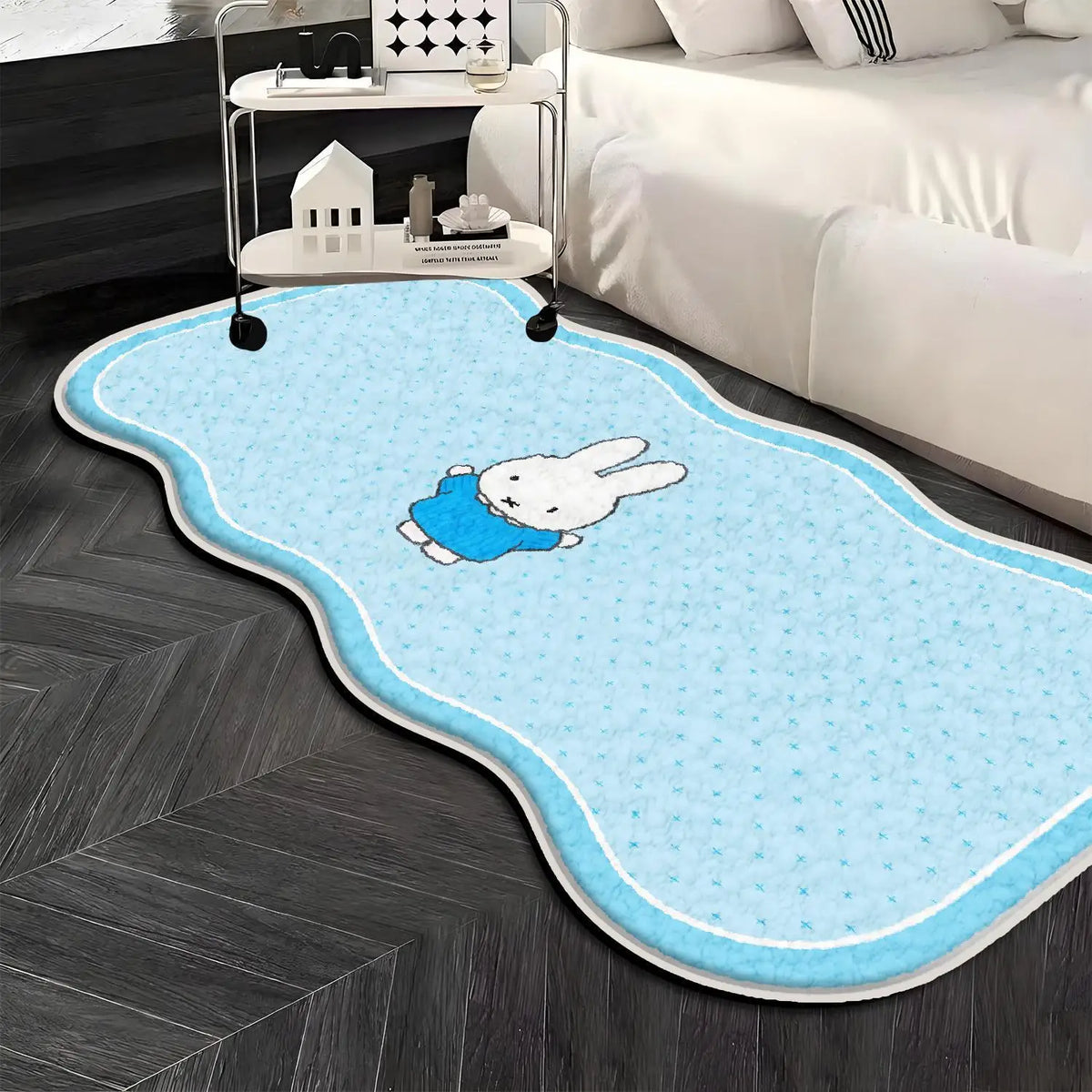 tapis kawaii miffy bleu blanc points visage lapin moderne 40x120cm 50x120cm absorbant eau resistant