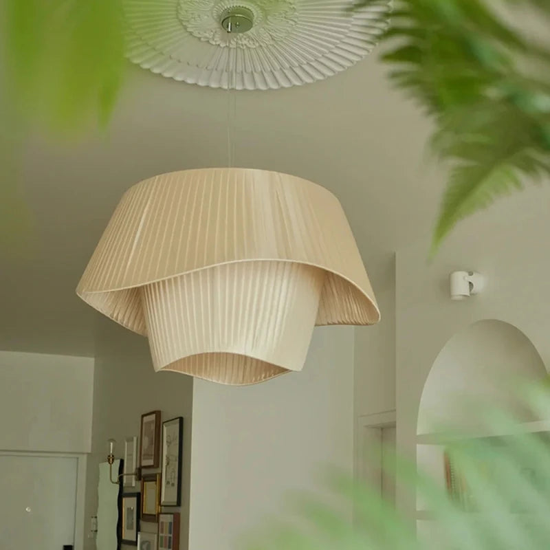 suspension lumineuse moderne tissu blanc plissé salon chambre salle manger