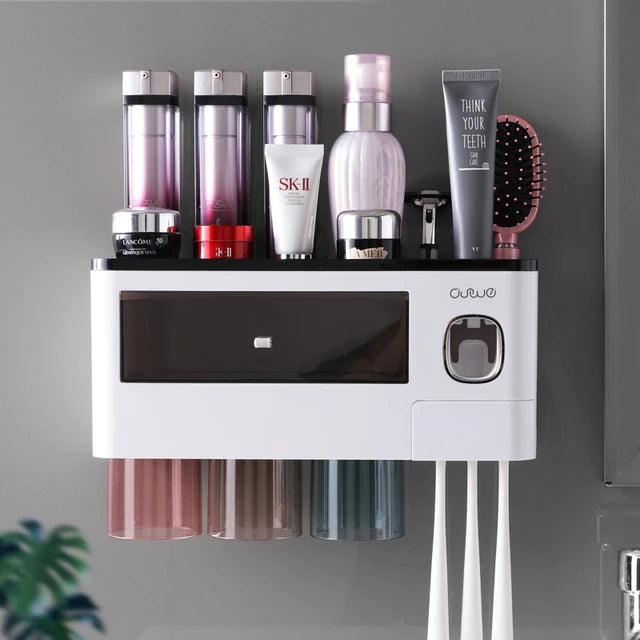 porte brosses dents distributeur dentifrice adhésif moderne blanc noir violet translucent