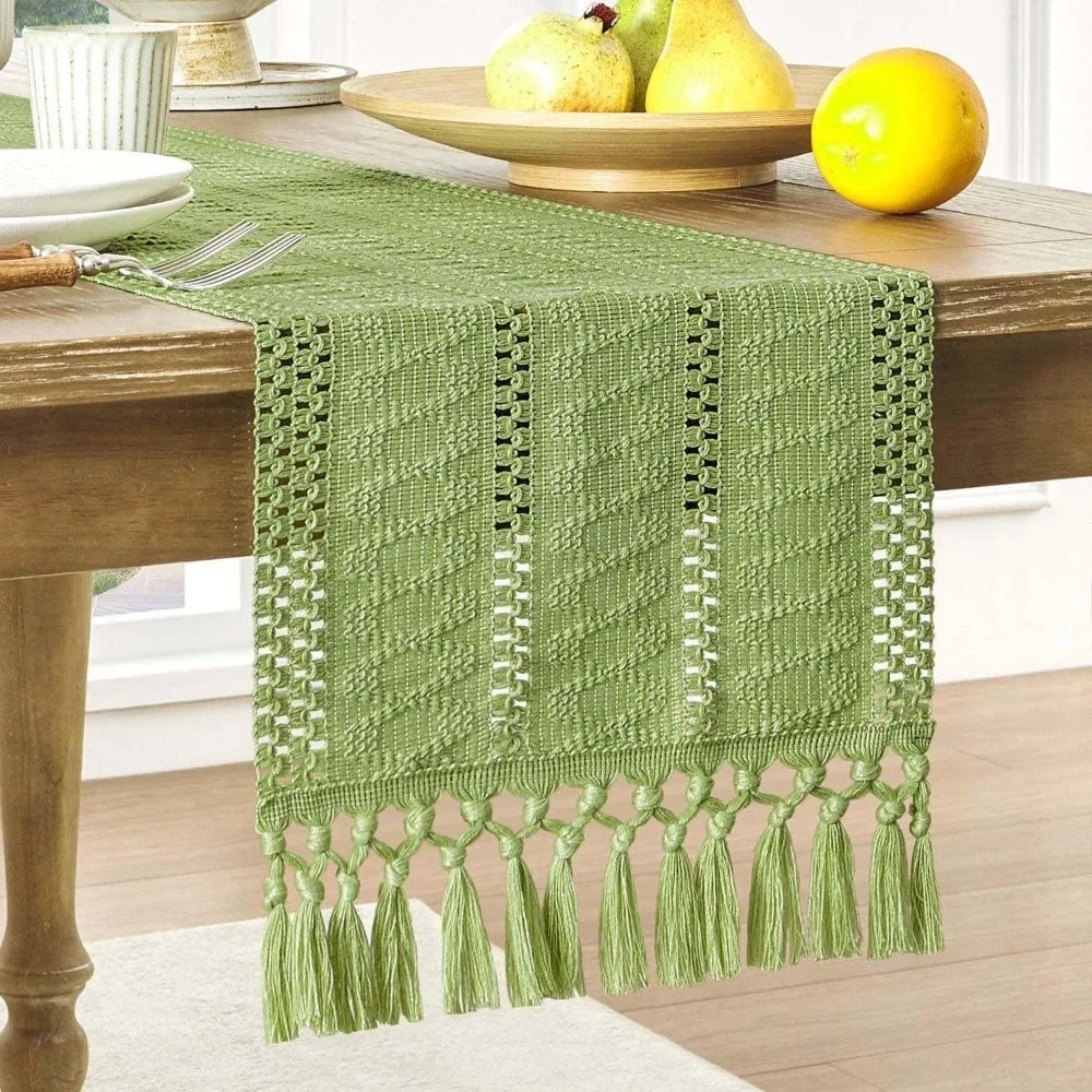 chemin table boho rustique franges motifs géométriques coton polyester décoration table manger fête