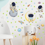 stickers muraux astronautes étoiles fusées nuit chambre enfants illustration cartoon adhésifs lumineux
