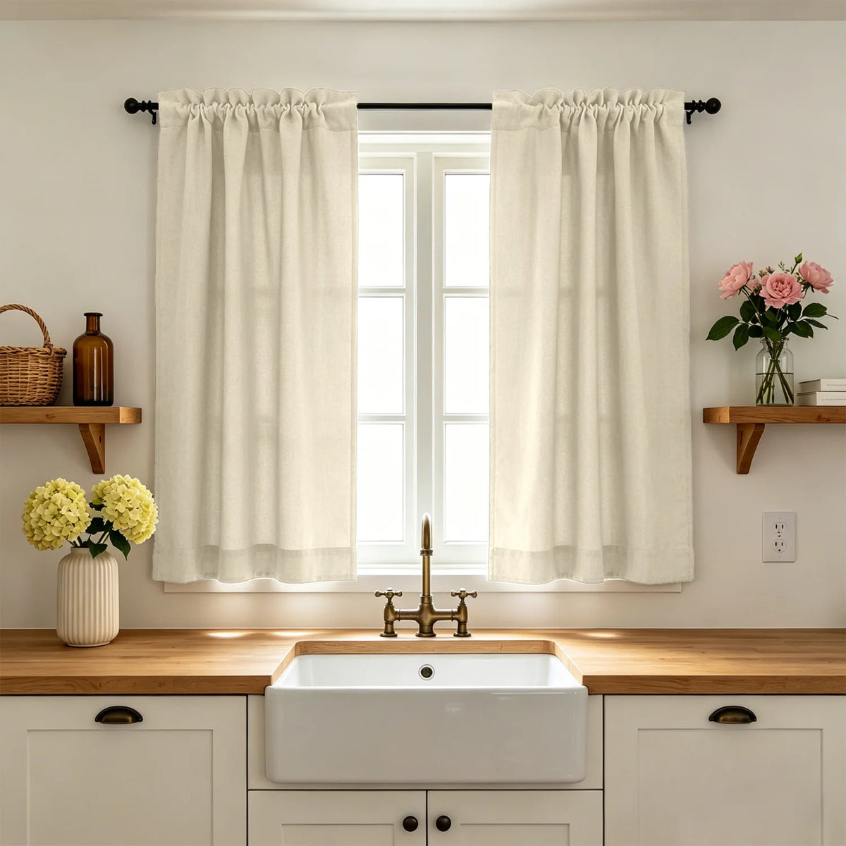 rideaux cuisine blanc gris clair semi transparent modernes minimalistes panneaux texture rayée