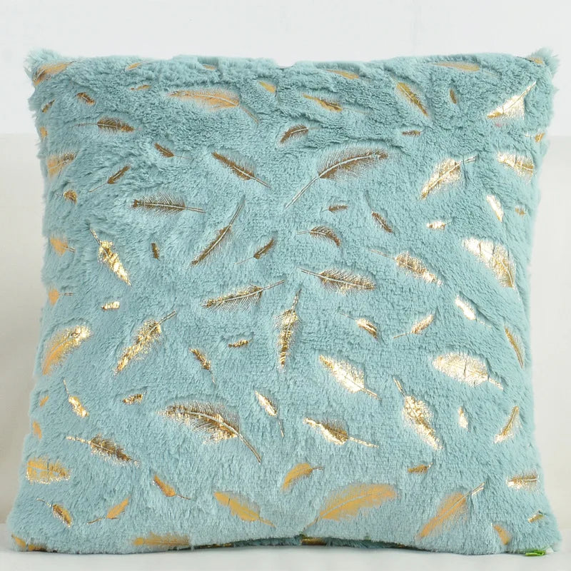 housses coussin plumes dorées fourrure moderne beige bleu rouge gris rose 43x43cm polyester respectueux
