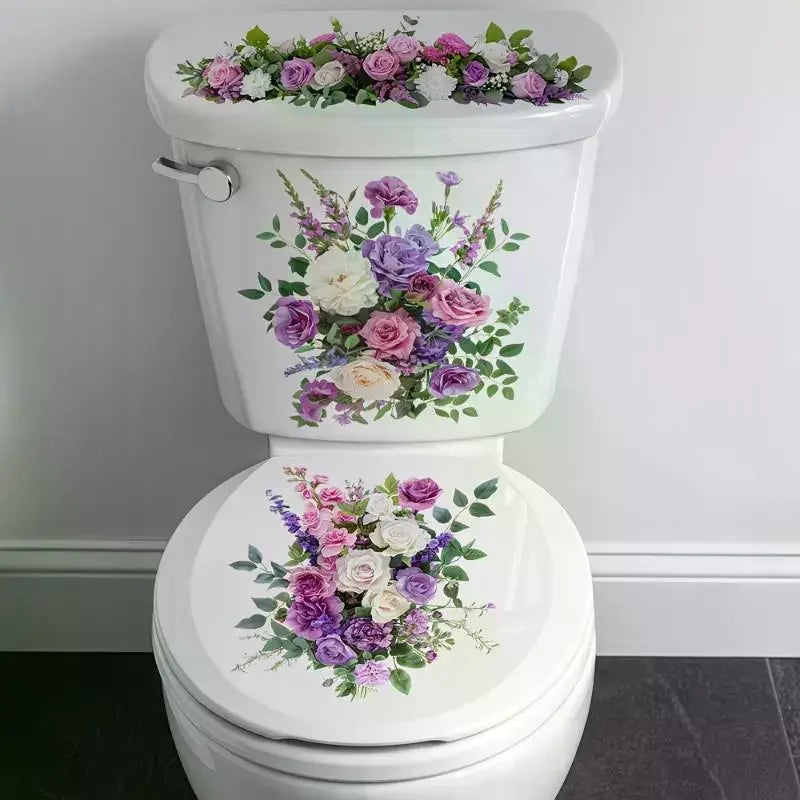 décoration toilettes adhésif fleurs tulipes marguerites lavande blanc classique facile nettoyer sans pelure