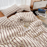 Parure de lit rayures nordique 150x200 cm - Housse de couette, drap et taies d'oreiller - Ombre Interieur