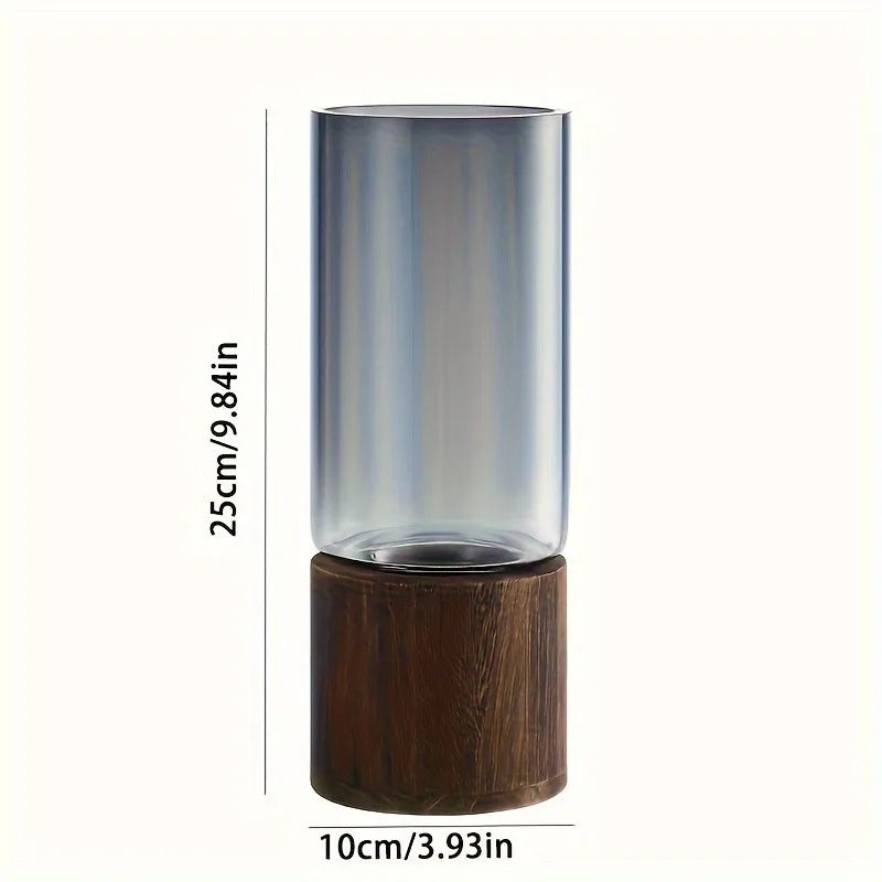 vase decoratif verre transparent bois marron moderne minimaliste table salon fleurs