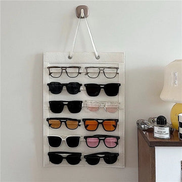 rangement mural porte accessoires blanc texture cuir moderne clips magnétiques rubans pinces lunettes soleil