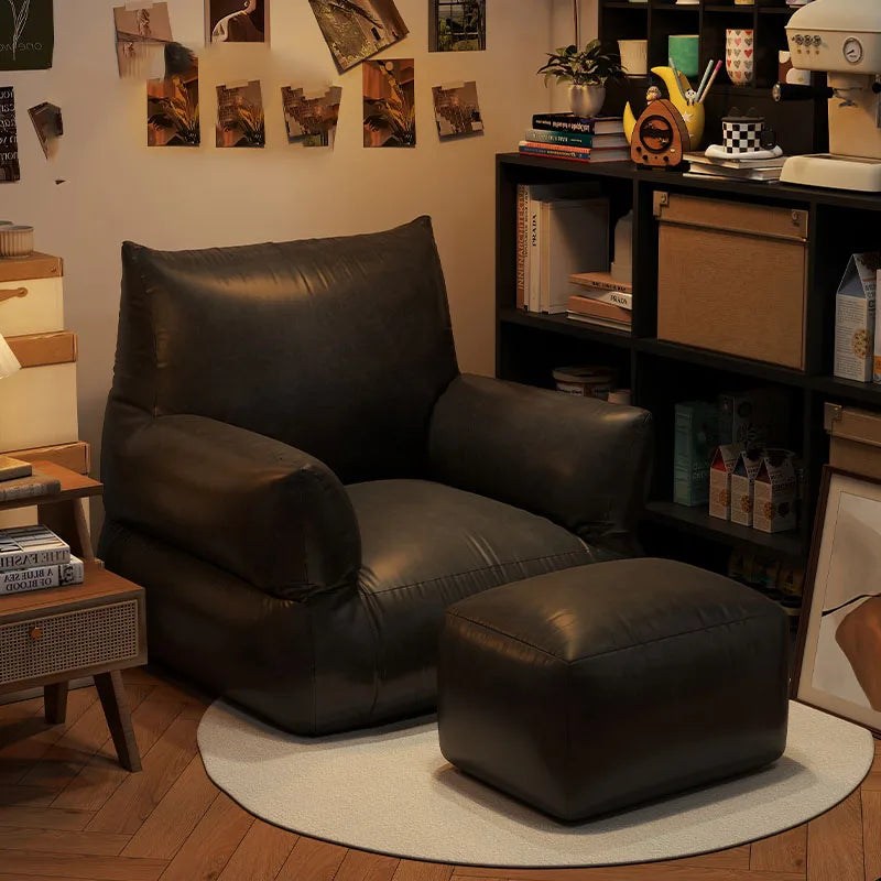 fauteuil moderne simili cuir noir marron clair coussin d'appui tête repose pieds salon chambre