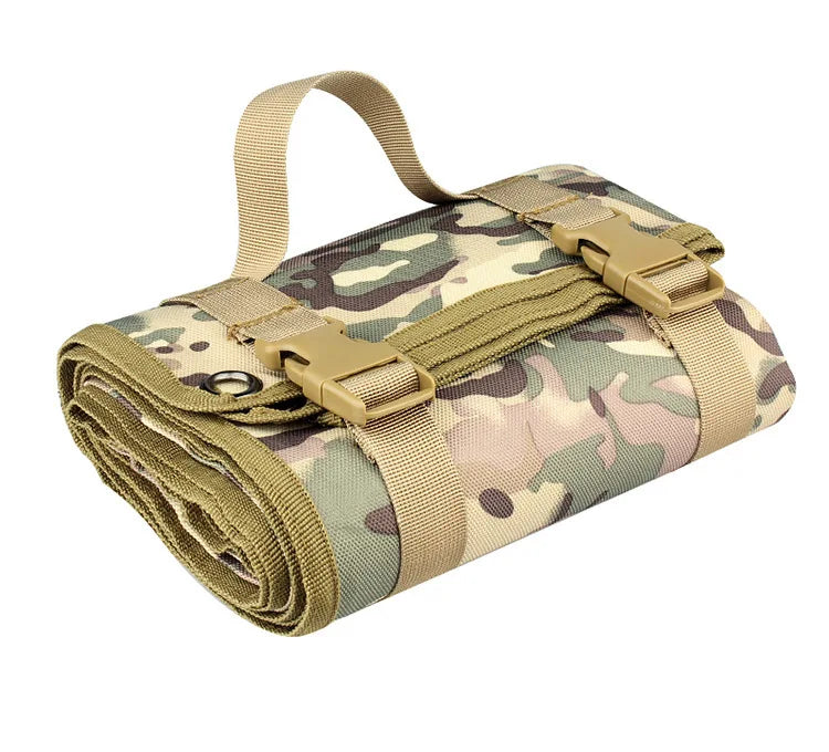 tapis sol pliable tissu nylon camouflage militaire sangles boucles poignée