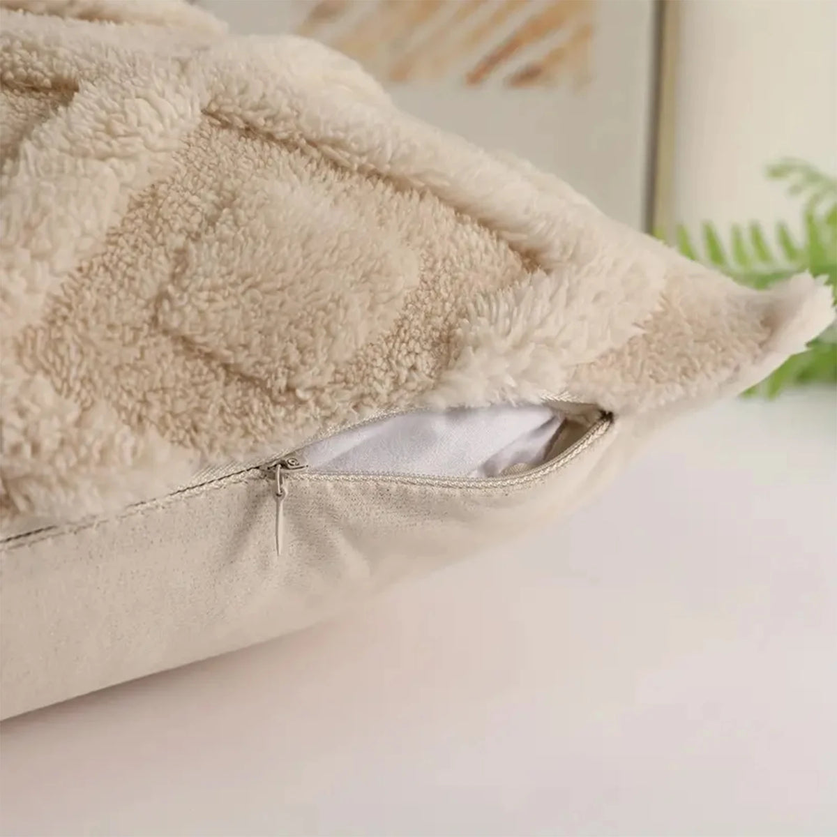 housse coussin carré polyester motif géométrique moderne beige clair décoratif siège inclusion zip