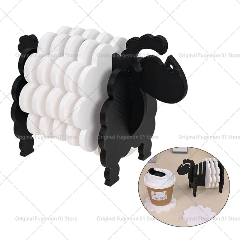 porte tasse mouton noir blanc laine ondulée sous verres nuages modernes