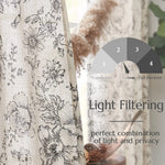 rideau fleur lin beige clair noir rustique romantique fenetre chambre coucher