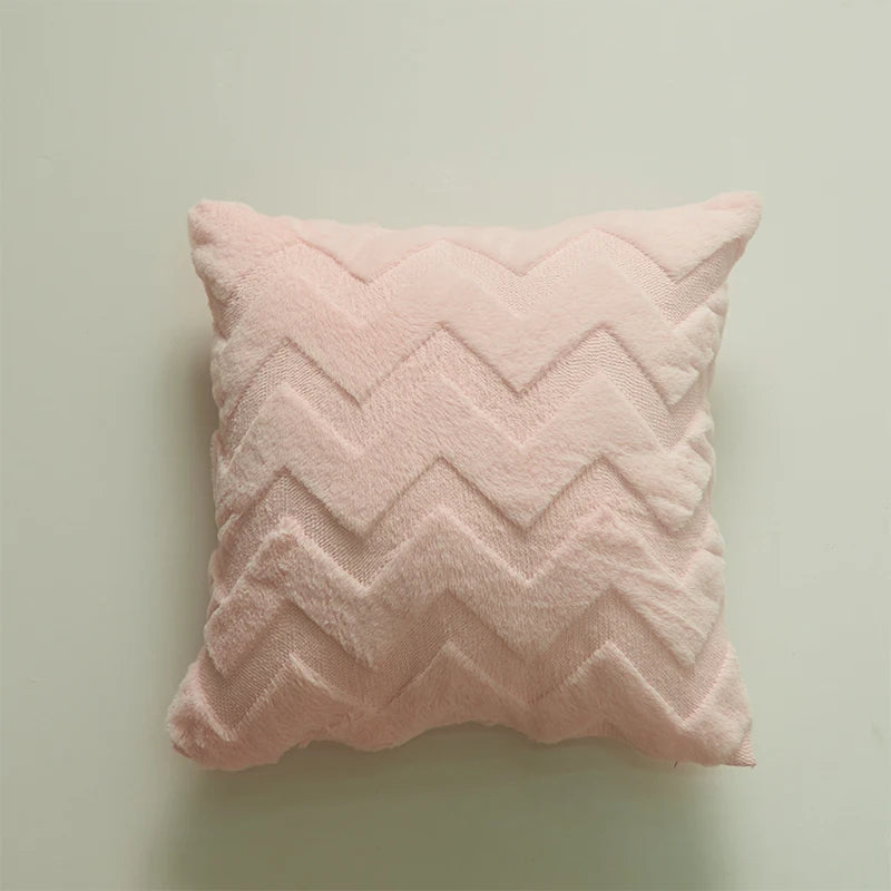 coussin decoratif plush 45x45cm motif zigzag moderne blanc gris rose chambre salon voiture