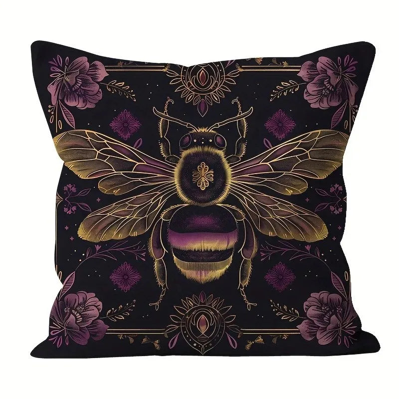 taie d'oreiller abeille vintage fleurs noir polyester lit chambre décoration maison opacité