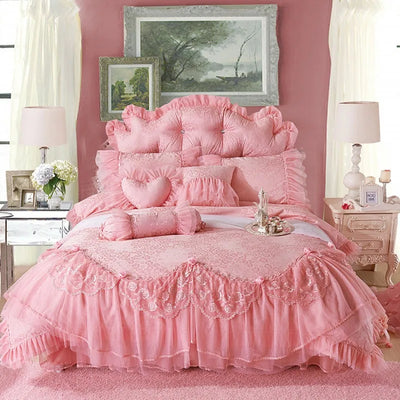 Ensemble housse de couette jacquard rose brodé 160x200