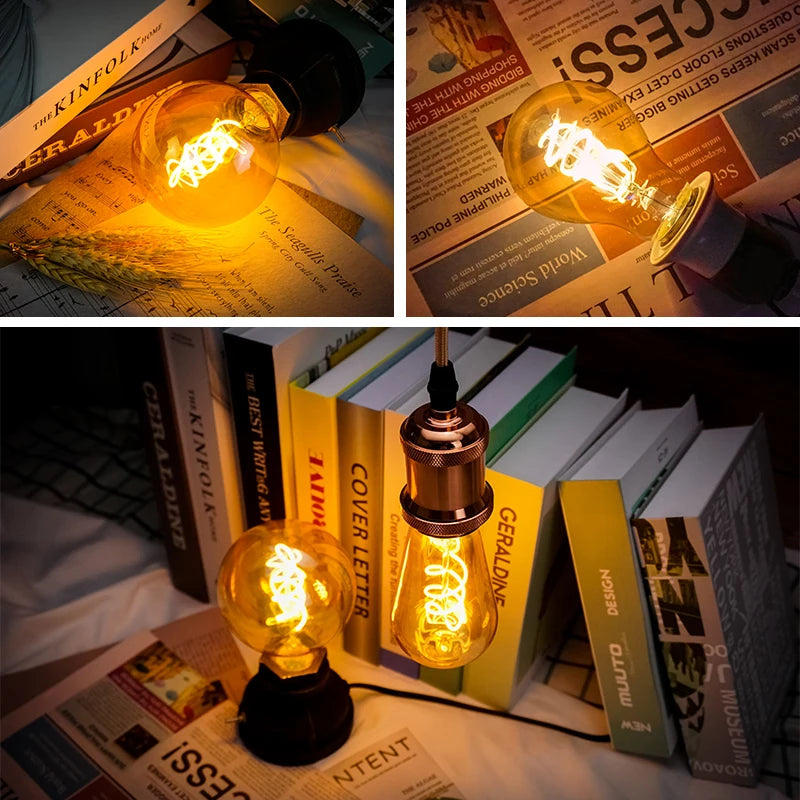 ampoules filament spirale dorée retro or noir opalescent e27 2200k 22w 20000h