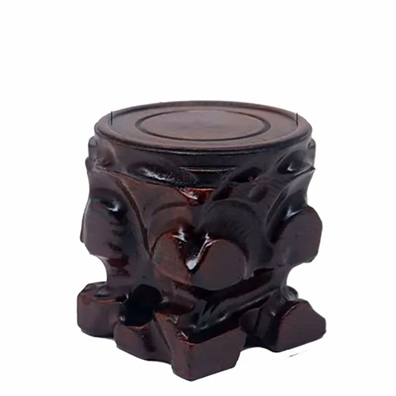 support bois sculpté statue bouddha vase décoration intérieure rustique marron foncé artisanal