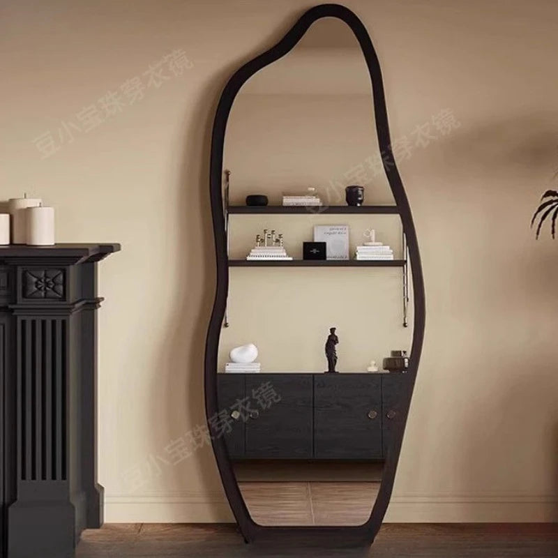 miroir moderne blanc noir ovale complet étagères intégrées pieds salon chambre