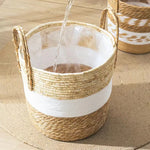 paniers rangement boho blanc rayures naturel bordure noire pliables stockage maison jardin