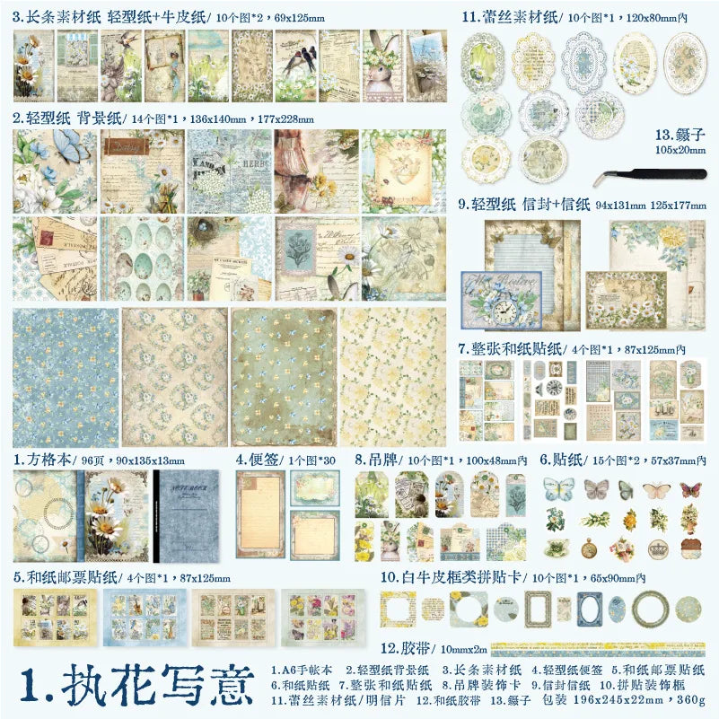 ensemble cartes postales vintage enveloppes étiquettes ruban parchemin fleurs papillons motifs floraux textures anciennes