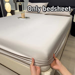 drap housse matelas soie glacée respirant frais été doux coton uni bleu gris moderne