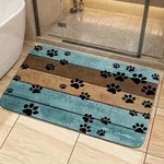 tapis antidérapant empreintes chien moderne bleu marron noir décoration sol