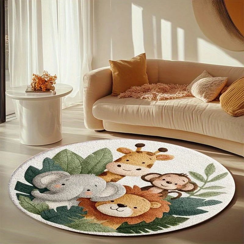 tapis animaux jungle antidérapant doux polyester blanc vert chambre enfant
