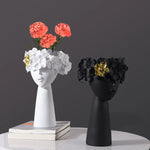 vase décoration buste féminin moderne fleurs artificielles couleurs variées blanc noir bleuclair crème grisfoncé