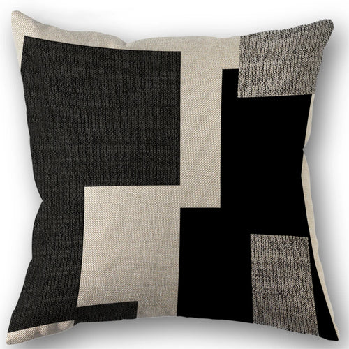 housse coussin carrée motif géométrique noir gris beige décoration maison contemporain moderne